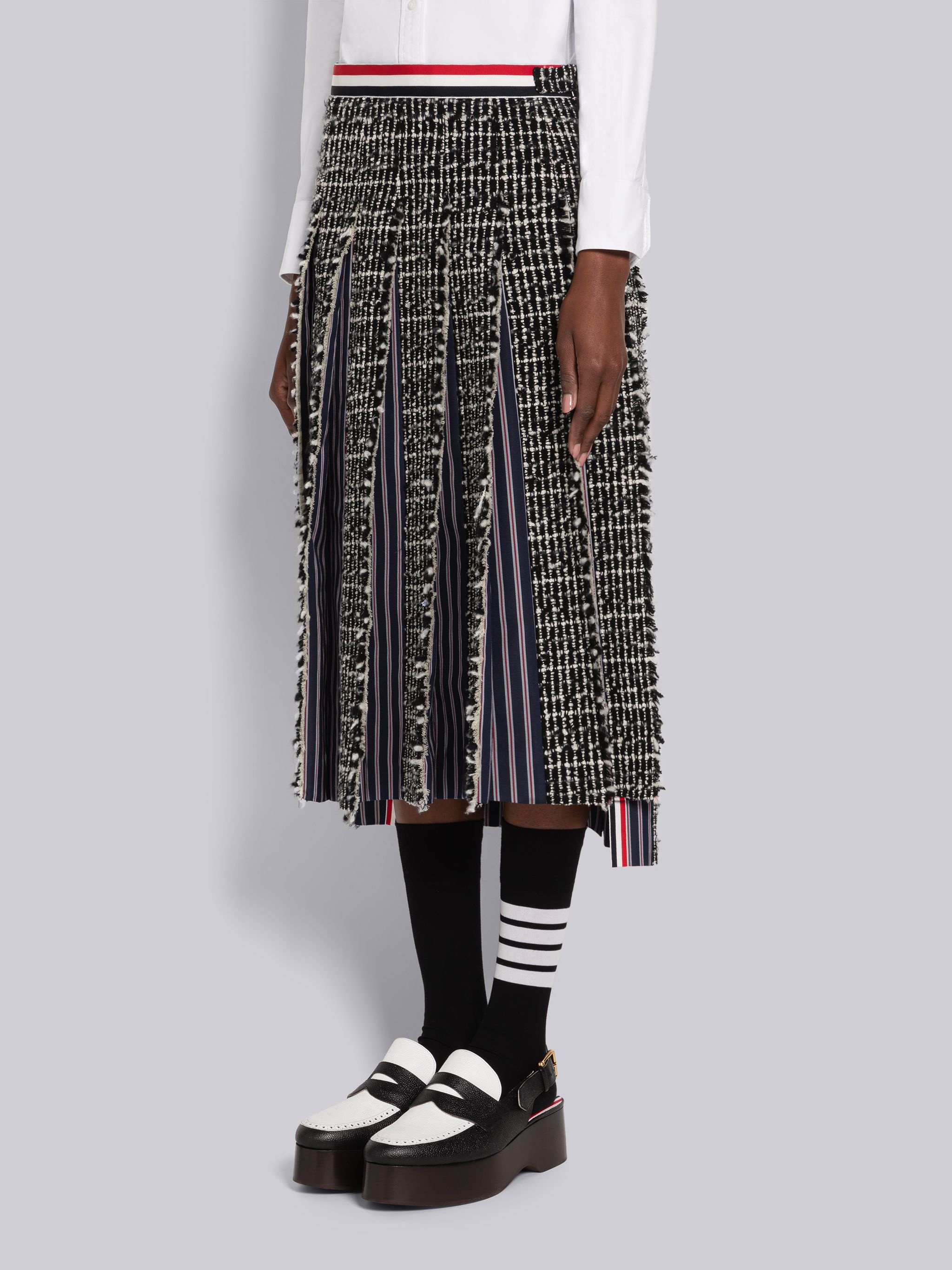 Check Cashmere Tweed Pleated Skirt With Inserts - 2