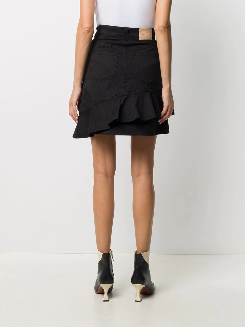 asymmetrical flounce denim mini skirt - 4