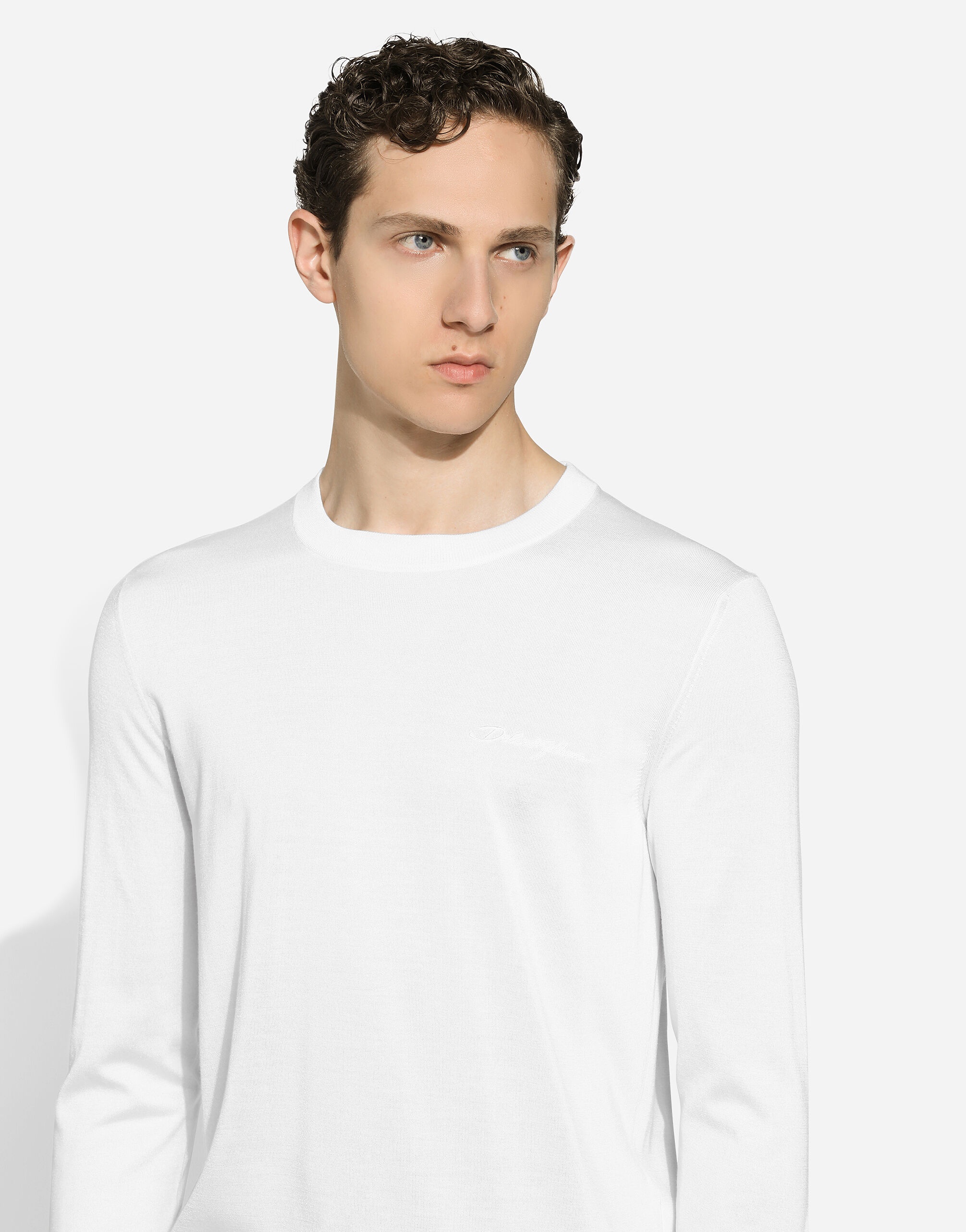 Round-neck silk sweater with Dolce&Gabbana logo - 4