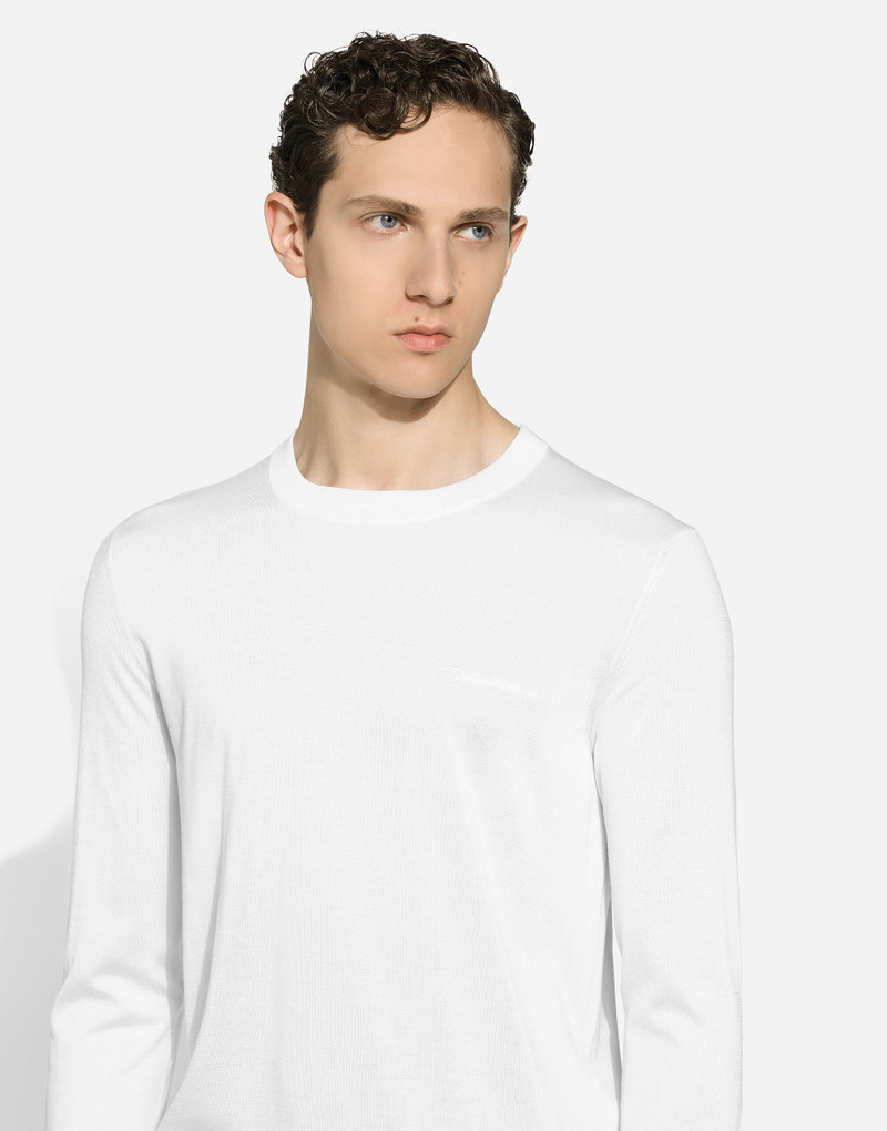 Round-neck silk sweater with Dolce&Gabbana logo 4