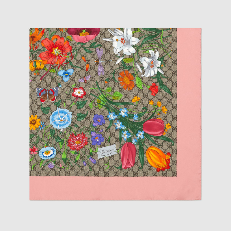 GUCCI GG Flora print silk scarf outlook