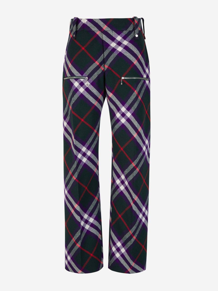 Burberry Checked Motif Wool Pants - 1