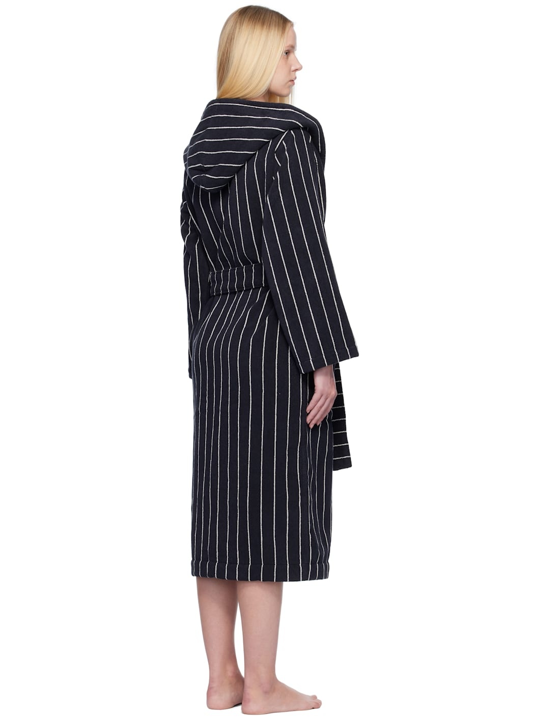 Black & White Terry Hooded Bathrobe - 3