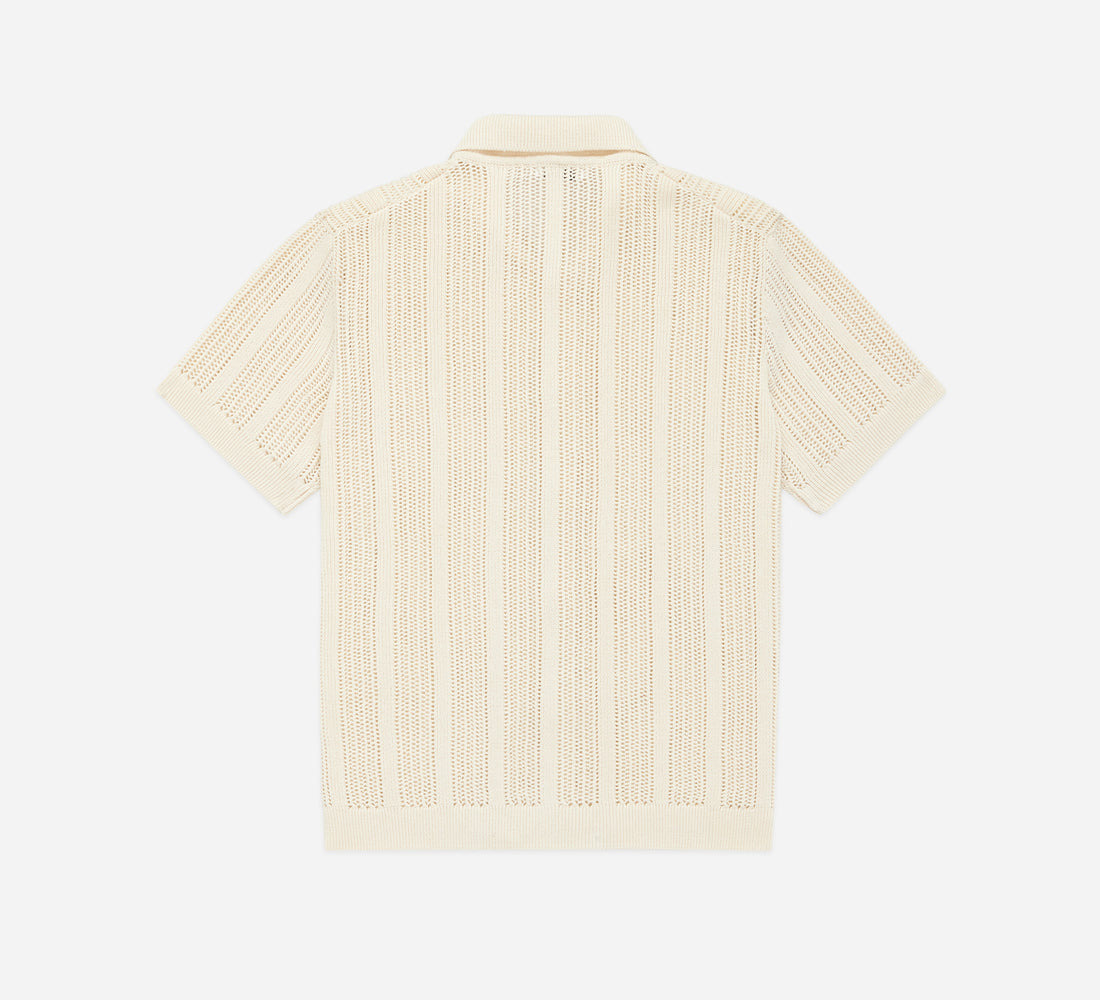 Short Sleeve Knit Shirt - Ecru Mesh Stripe - 2