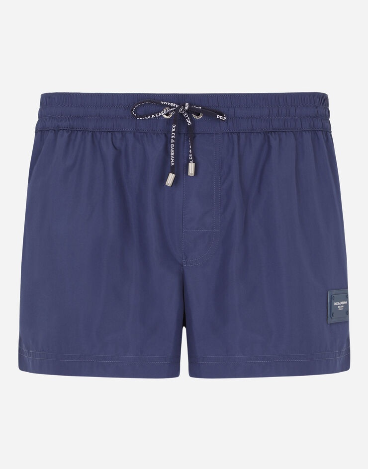 Short swim trunks with branded plate - 1