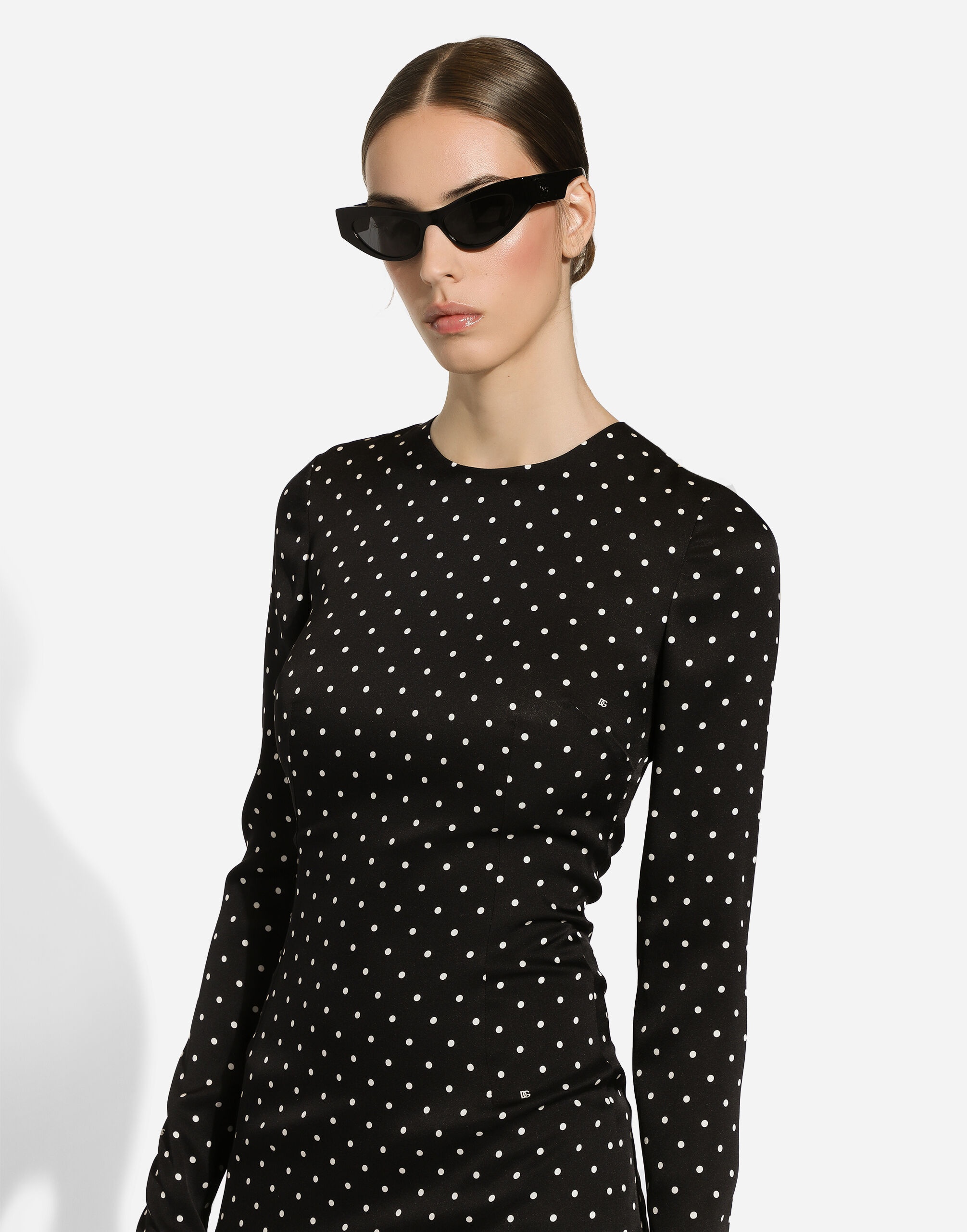 Charmeuse calf-length sheath dress with polka-dot print - 4