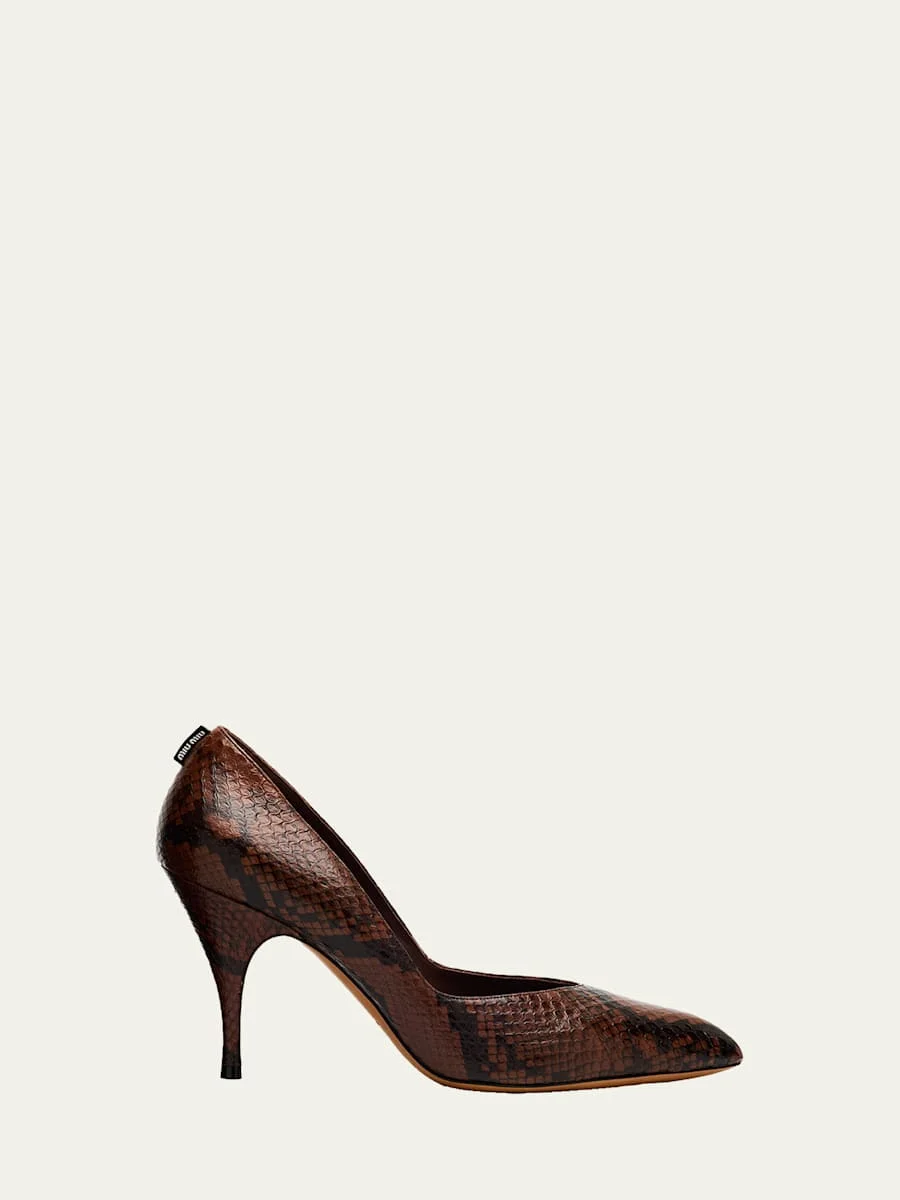 Python-Printed Leather Pumps - 1