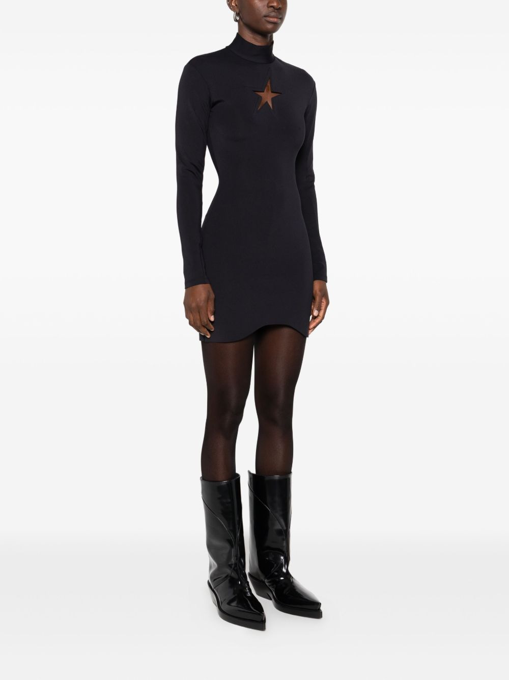 keyhole-neck long-sleeve dress - 3