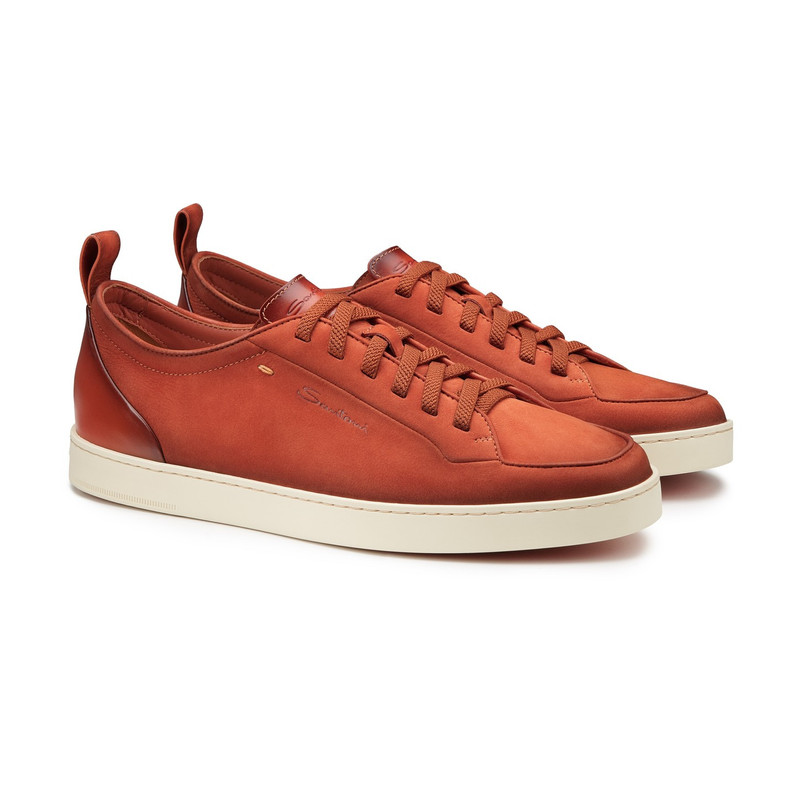 Santoni Men's orange nubuck Santoni Off-duty sneaker outlook
