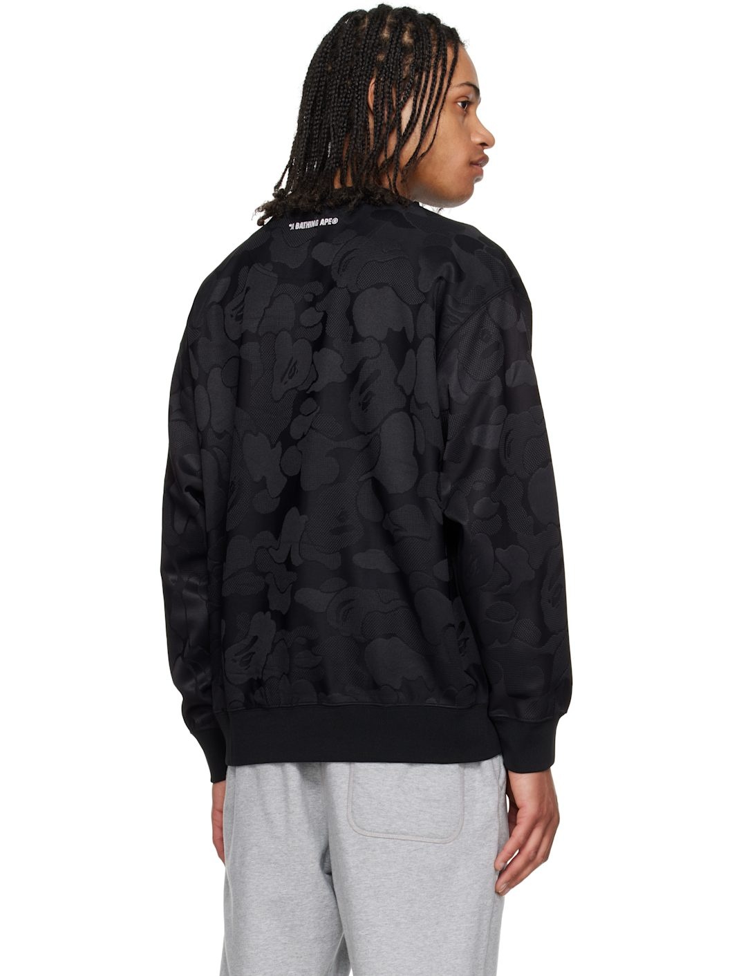 Black Solid Camo Jacquard One Point Sweatshirt - 3
