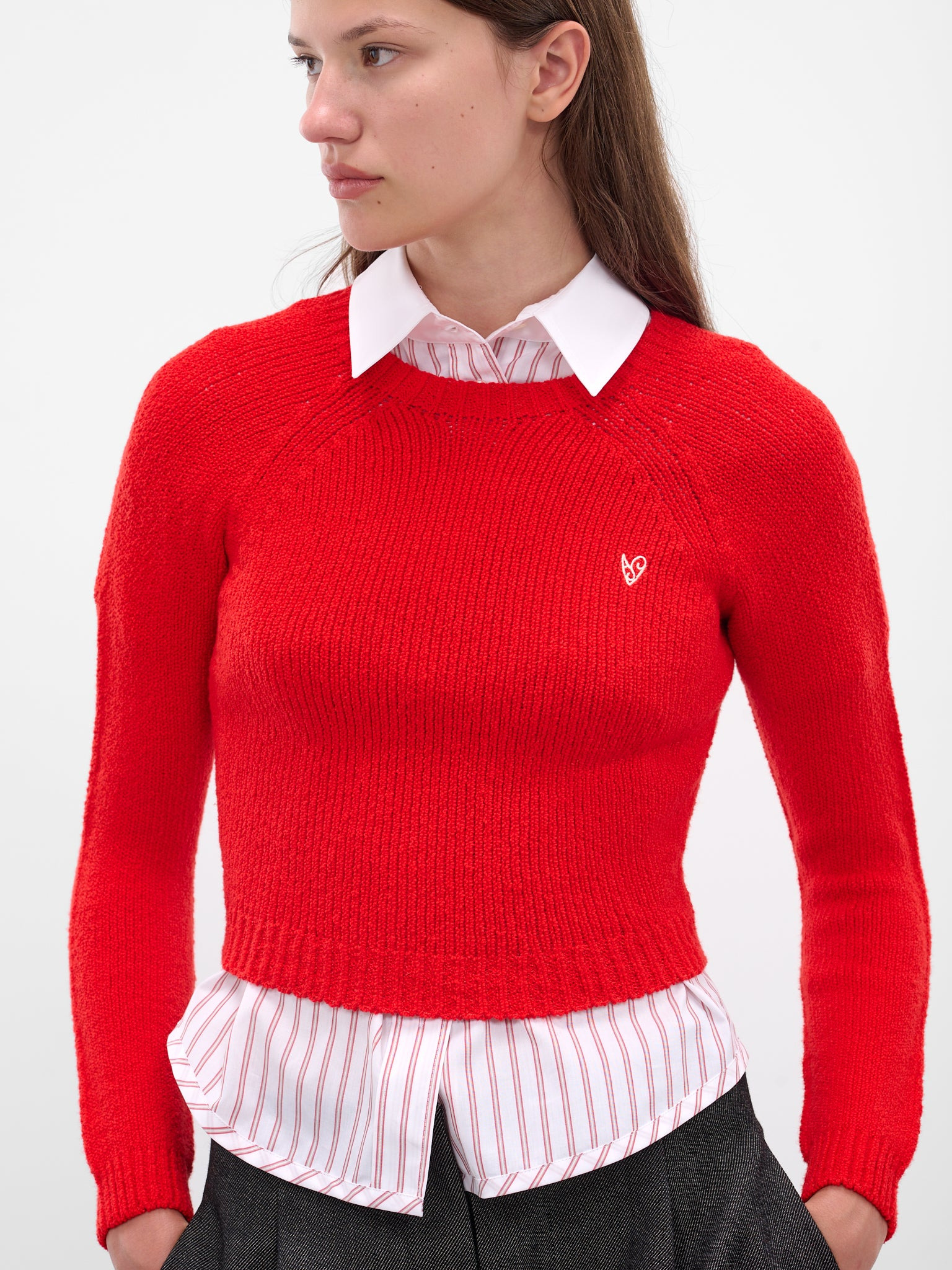 Red Cropped Knit Sweater - 5