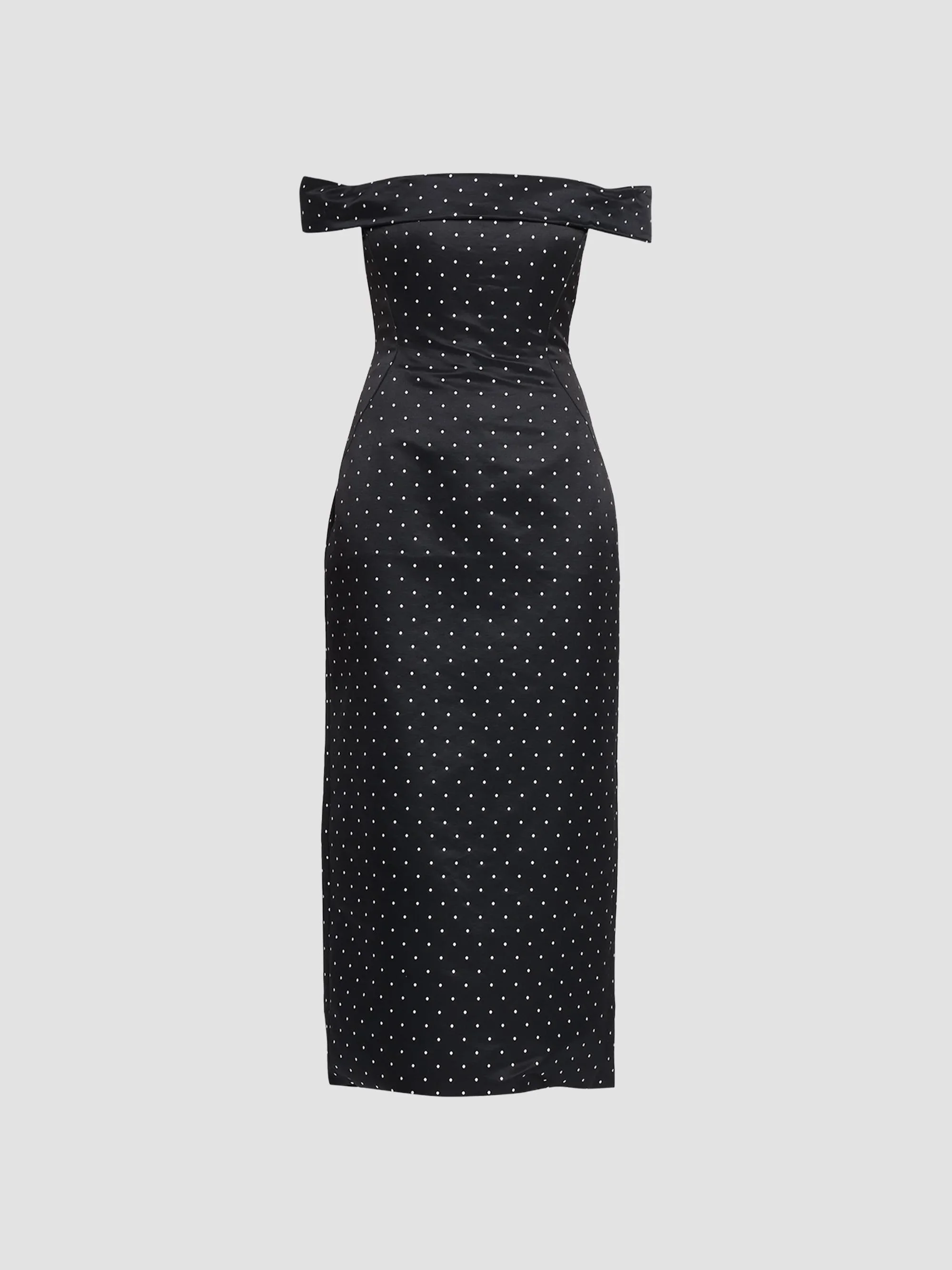 Women's Polka Dot Jacquard Off-The-Shoulder Column Cocktail Dress - Black - 1