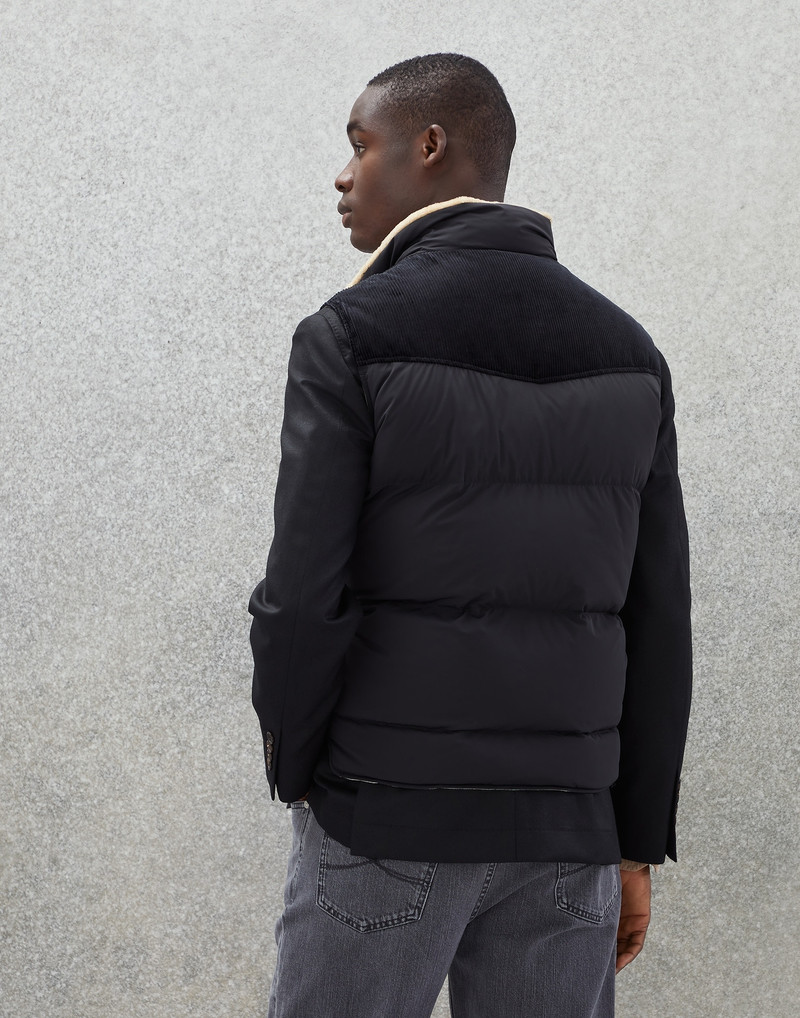 Bonded nylon paneled down vest with shearling-lined collar 2