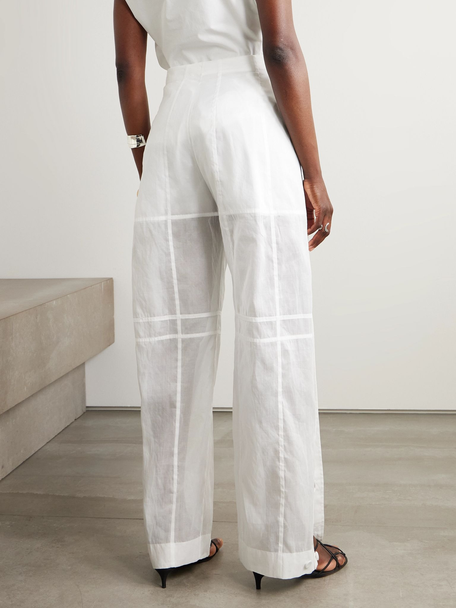 Paneled cotton-voile wide-leg pants White - 4