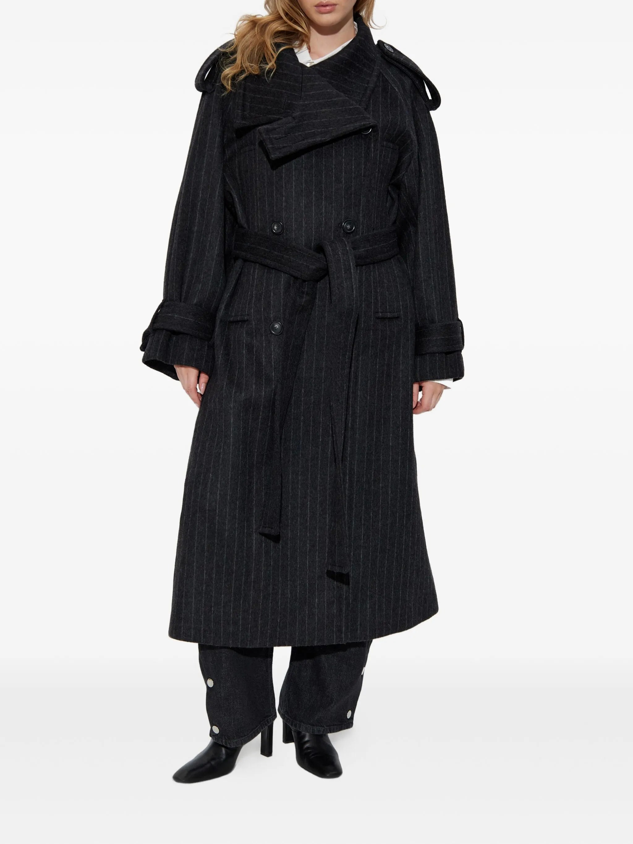 Sportmax Pinstripe-pattern Belted Coat - 4