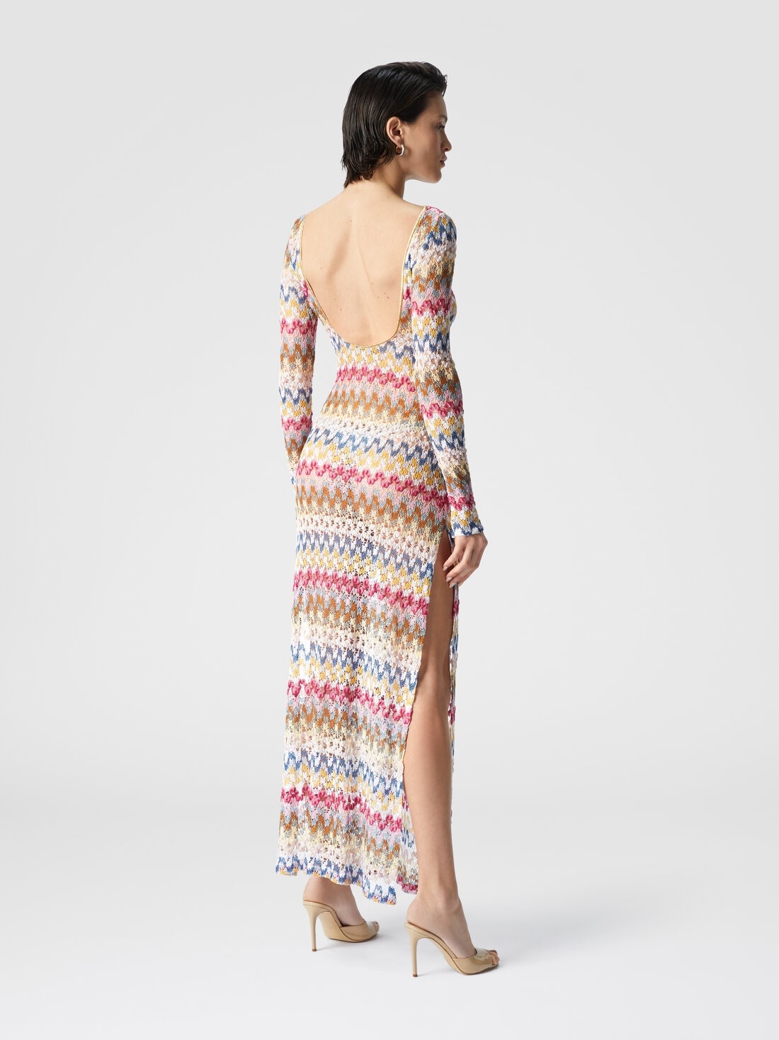 Long dress in lamé viscose lace with open back - 3