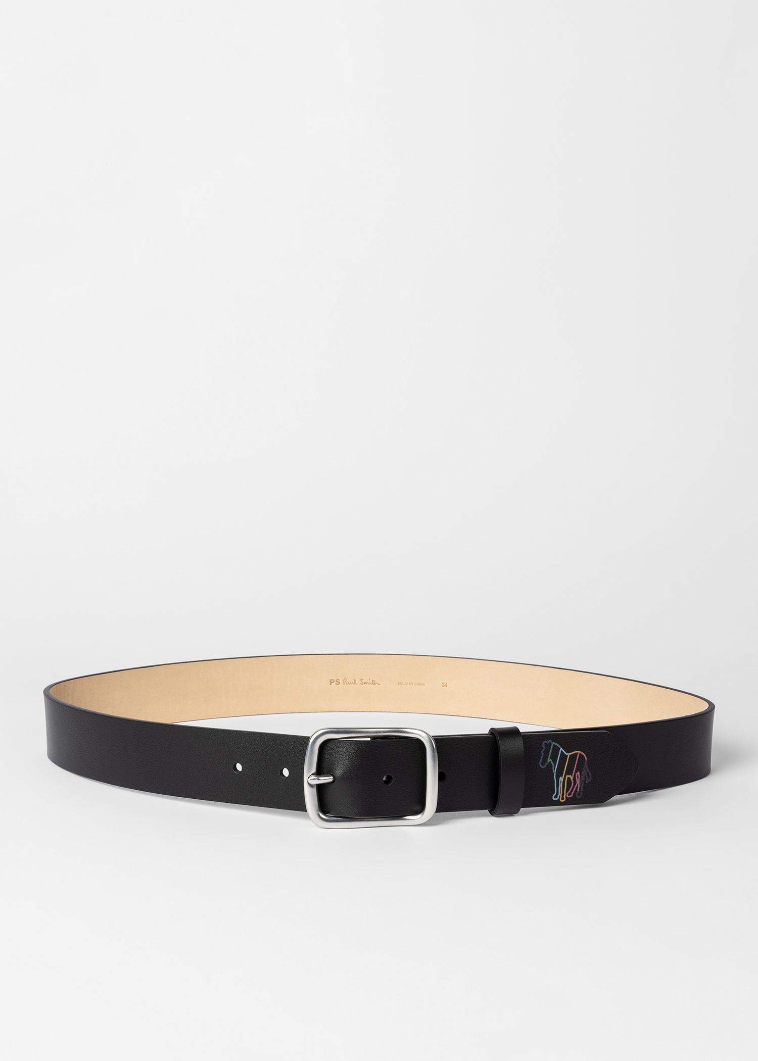 Black Leather Zebra Tip Belt - 4