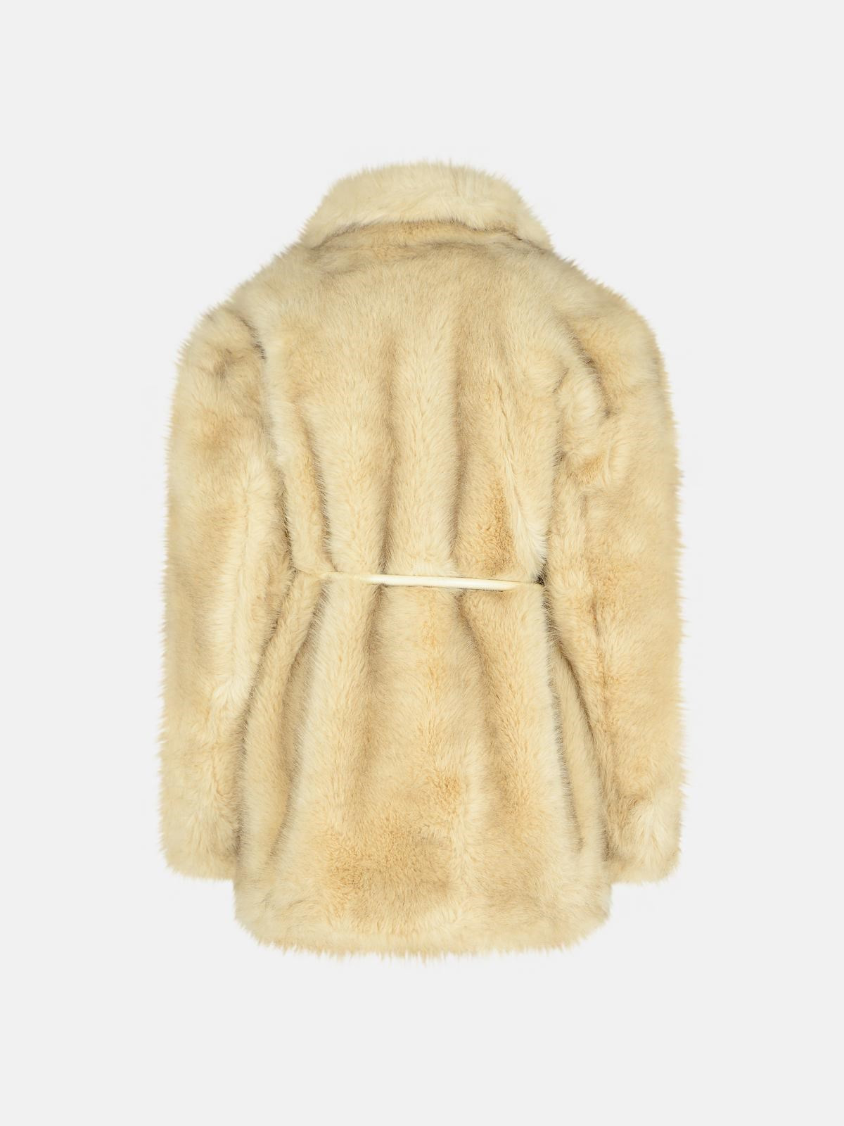 'ROSARIA' BEIGE FAUX FUR BELTED JACKET - 3
