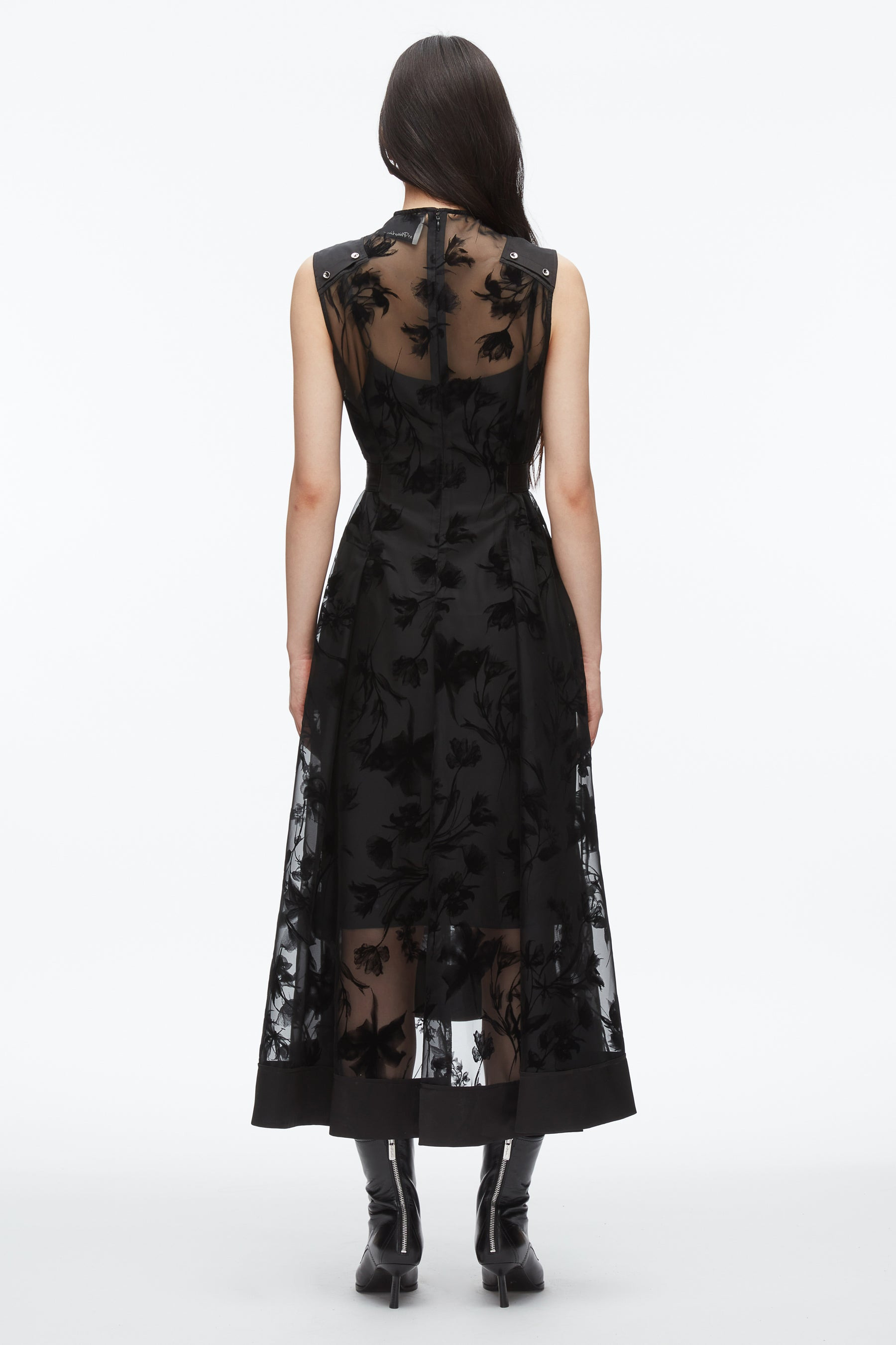 Flocked Organza Midi Dress - 5
