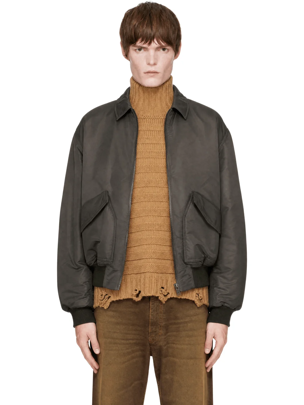 Gray Padded Bomber Jacket - 1