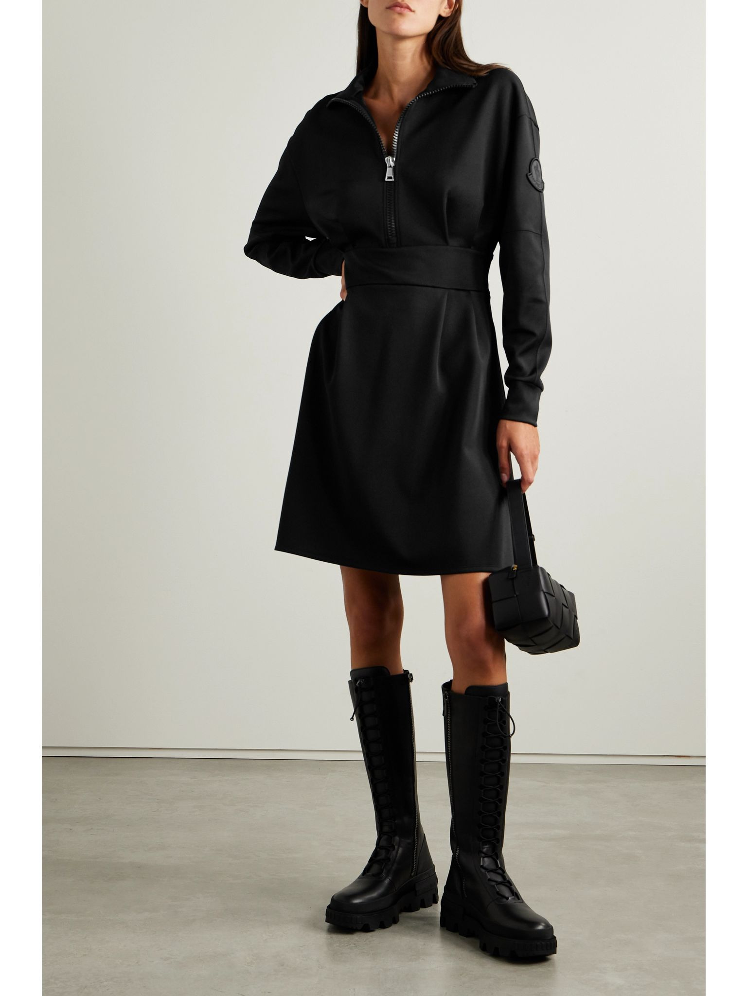 Pleated ponte mini dress Black - 2