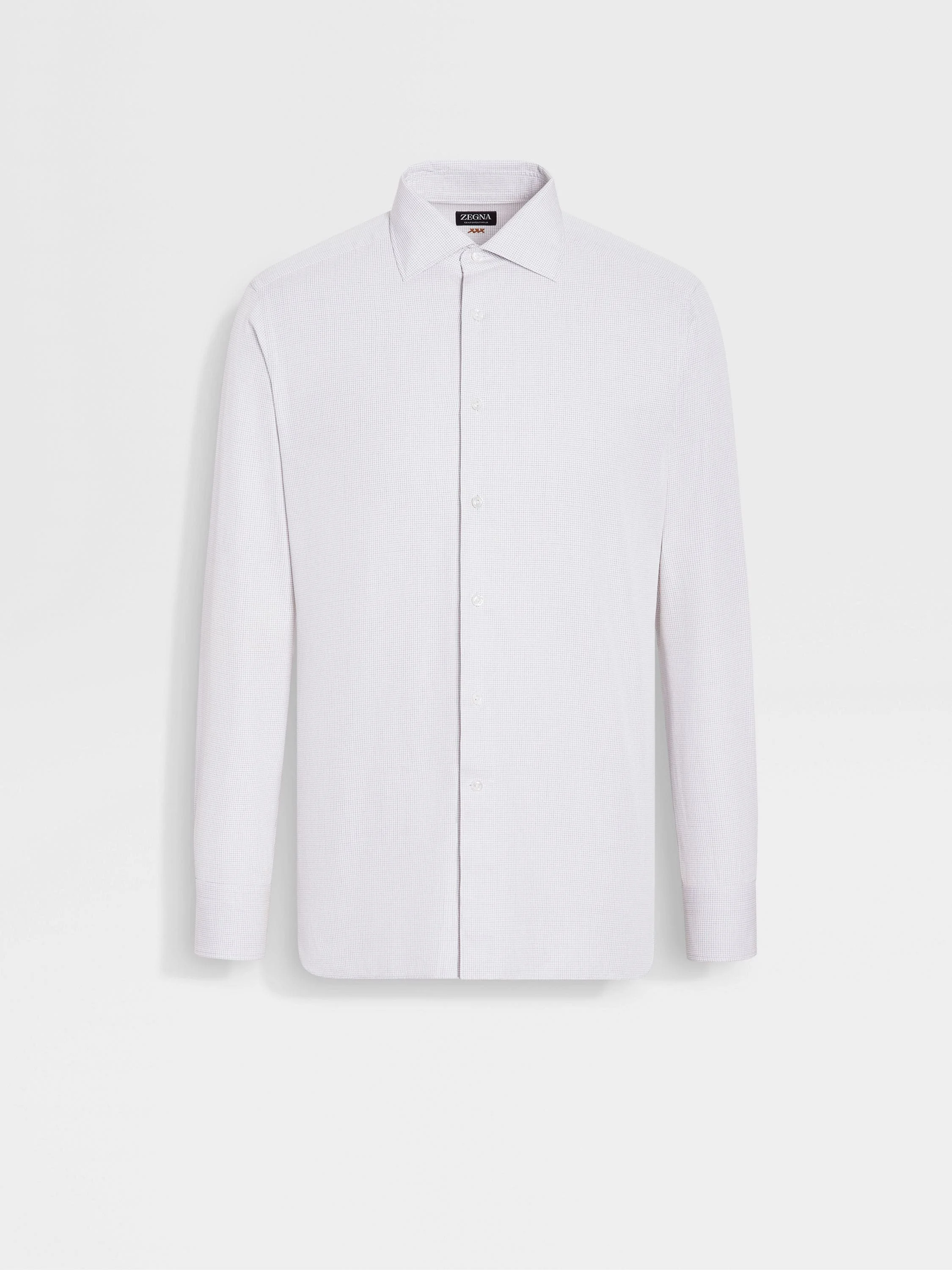 BROWN AND DARK GREEN MICRO-CHECKED CENTOVENTIMILA COTTON SHIRT - 1