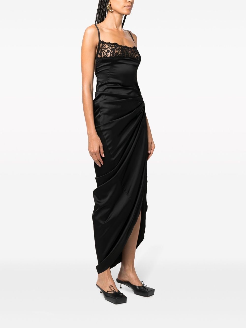 La Saudade floral-embroidered asymmetric dress - 3