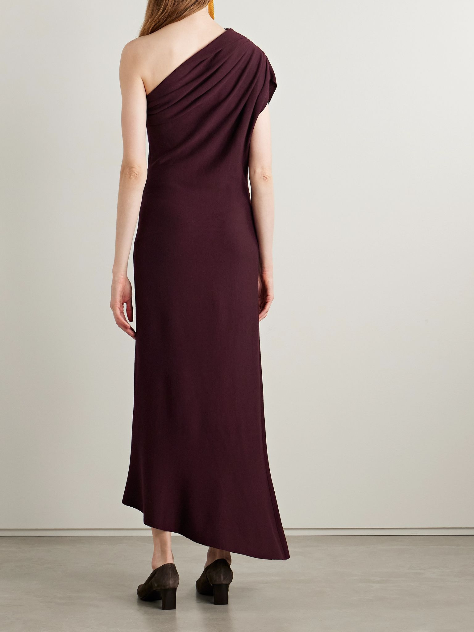 Coast one-shoulder wool-blend maxi dress Burgundy - 3