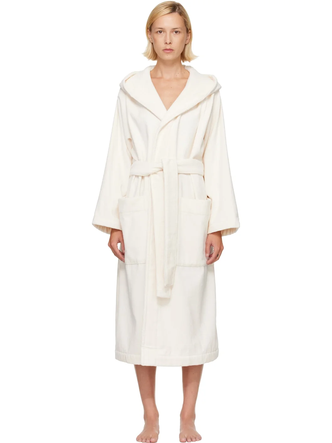 Off-White Terry Hooded Bathrobe - 1