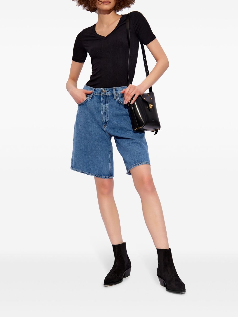 knee-length denim shorts - 2