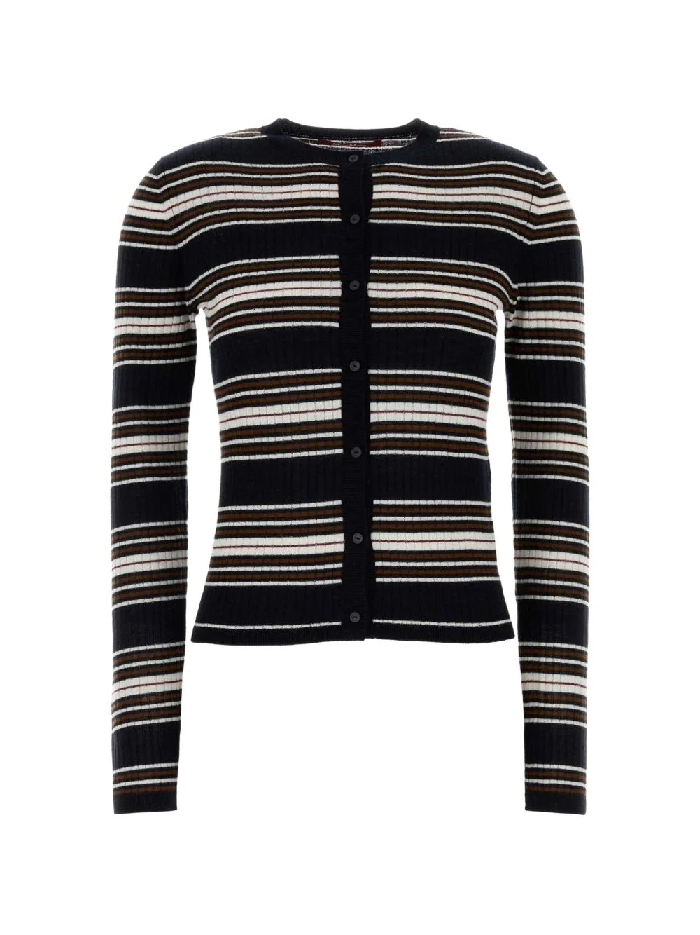 striped ribbed-knit silk cardigan - 1