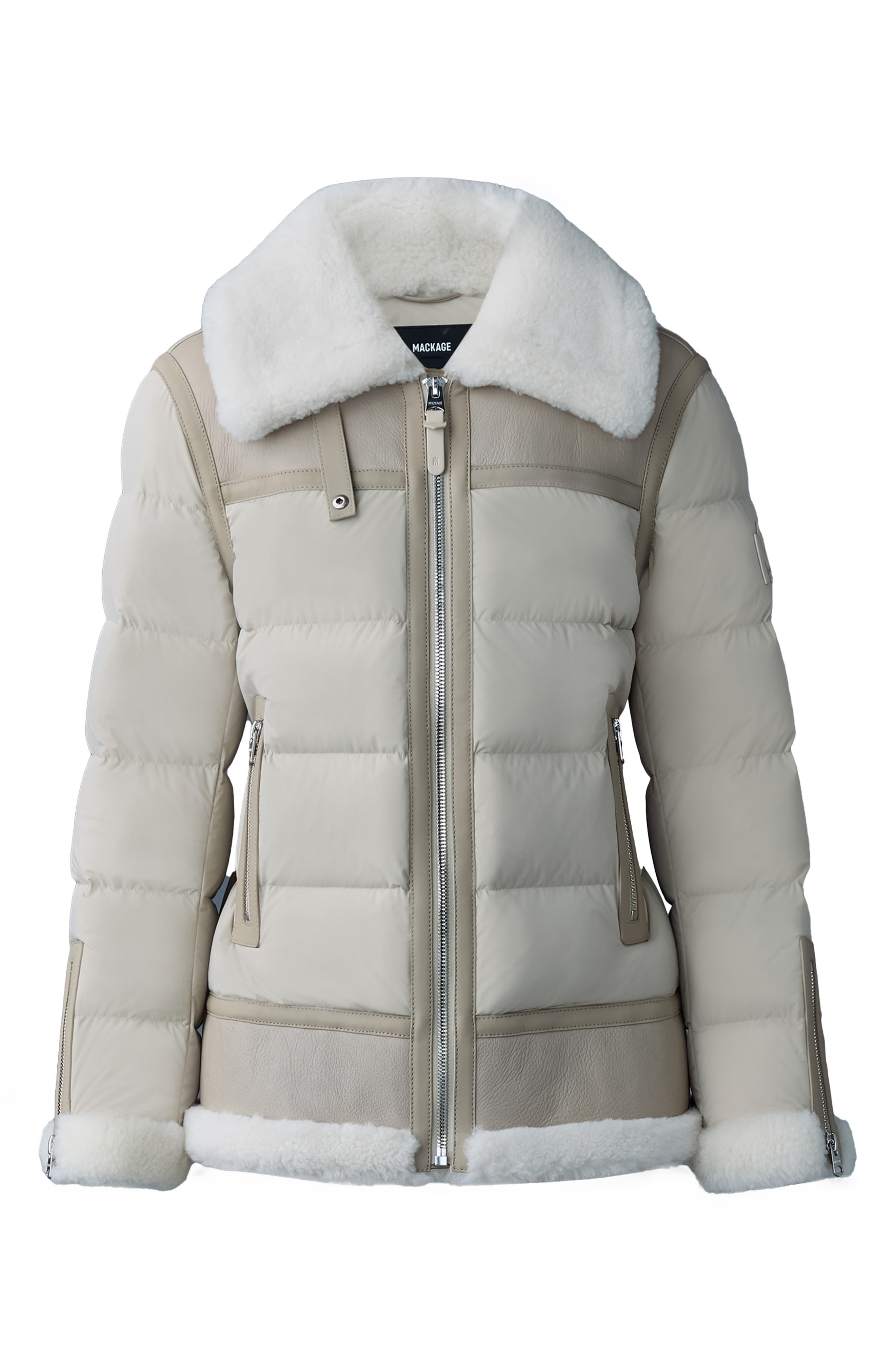 Mackage Vanna Mixed Media Genuine Shearling Down Puffer Coat in Trench-Natural at Nordstrom - 5