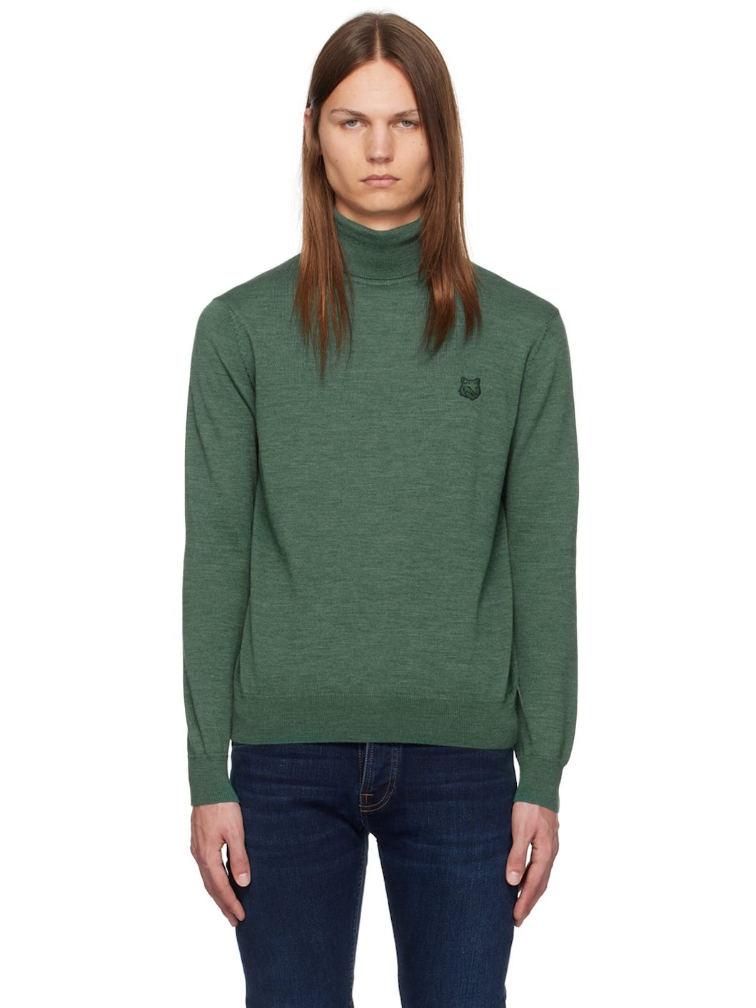 Green Bold Fox Head Patch Regular Turtleneck - 1