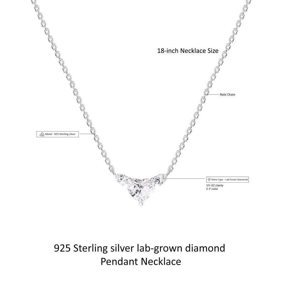 Diamond2Deal - Diamond2Deal 925 Sterling Silver 3.15 Ct Heart shape Lab Grown Diamond Heart Pendant Necklace 18" VV - 2