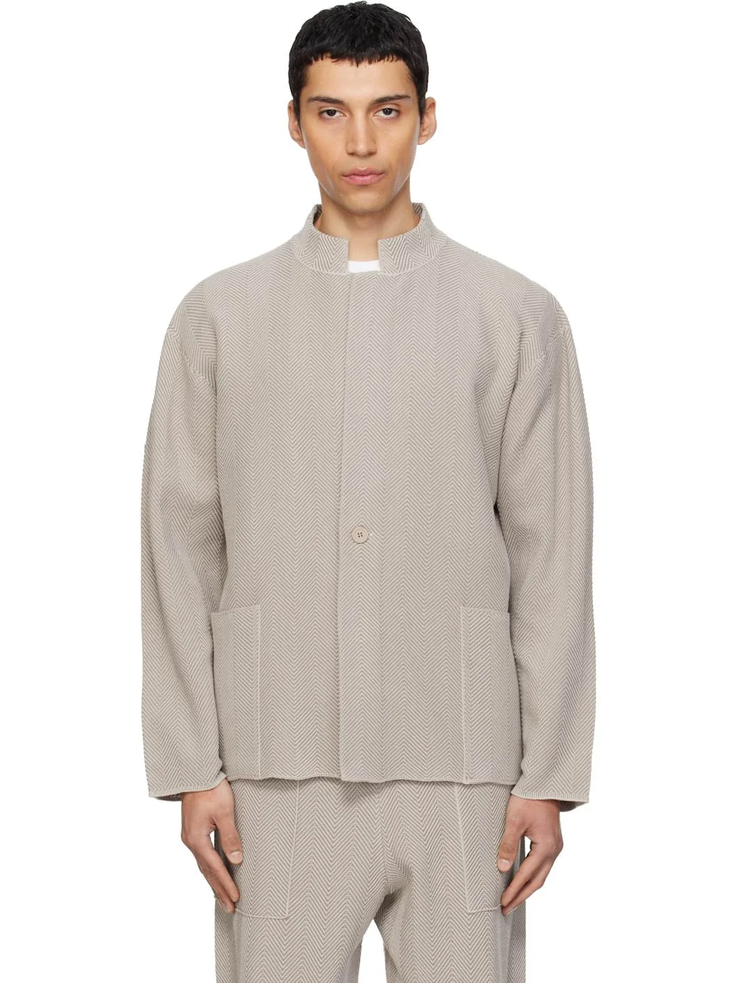 Beige Inlaid Knit Jacket - 1