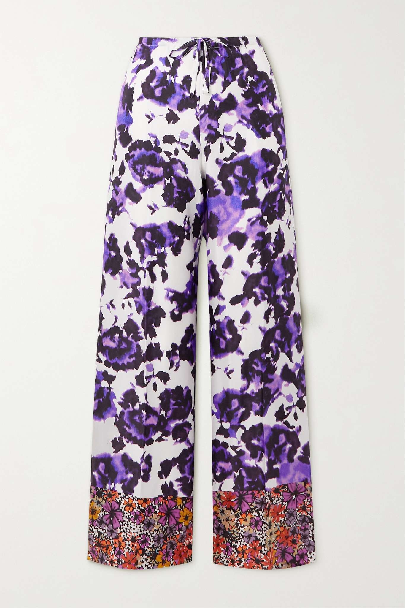 Floral silk twill palazzo pants