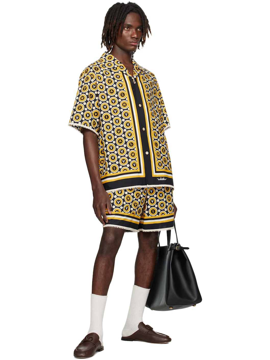 Black & Yellow Cotton Poplin Bowling Shirt - 4