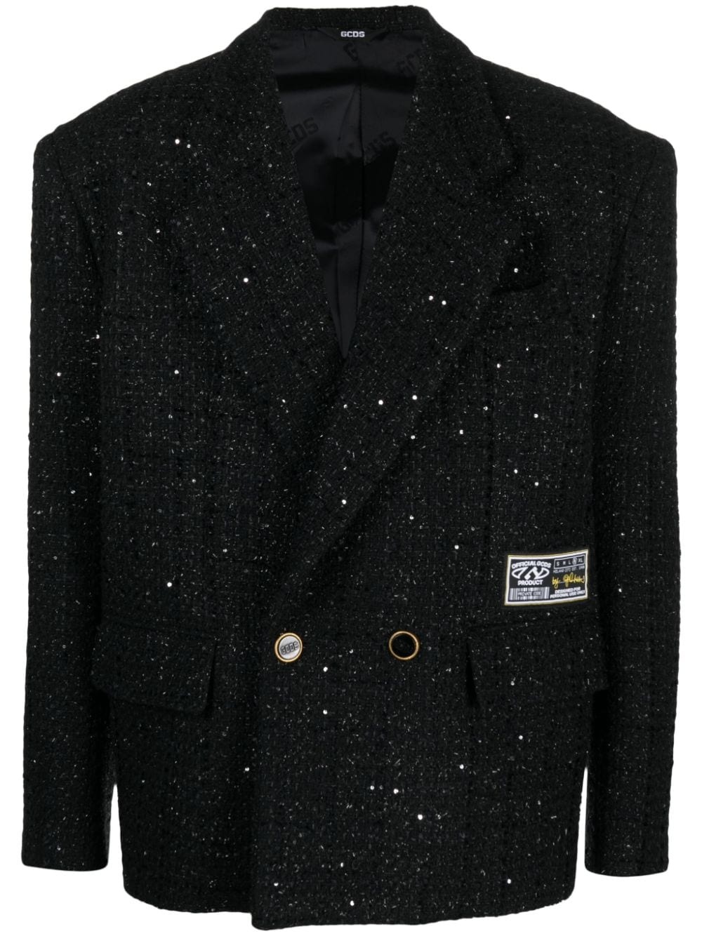 double-breasted tweed blazer - 1