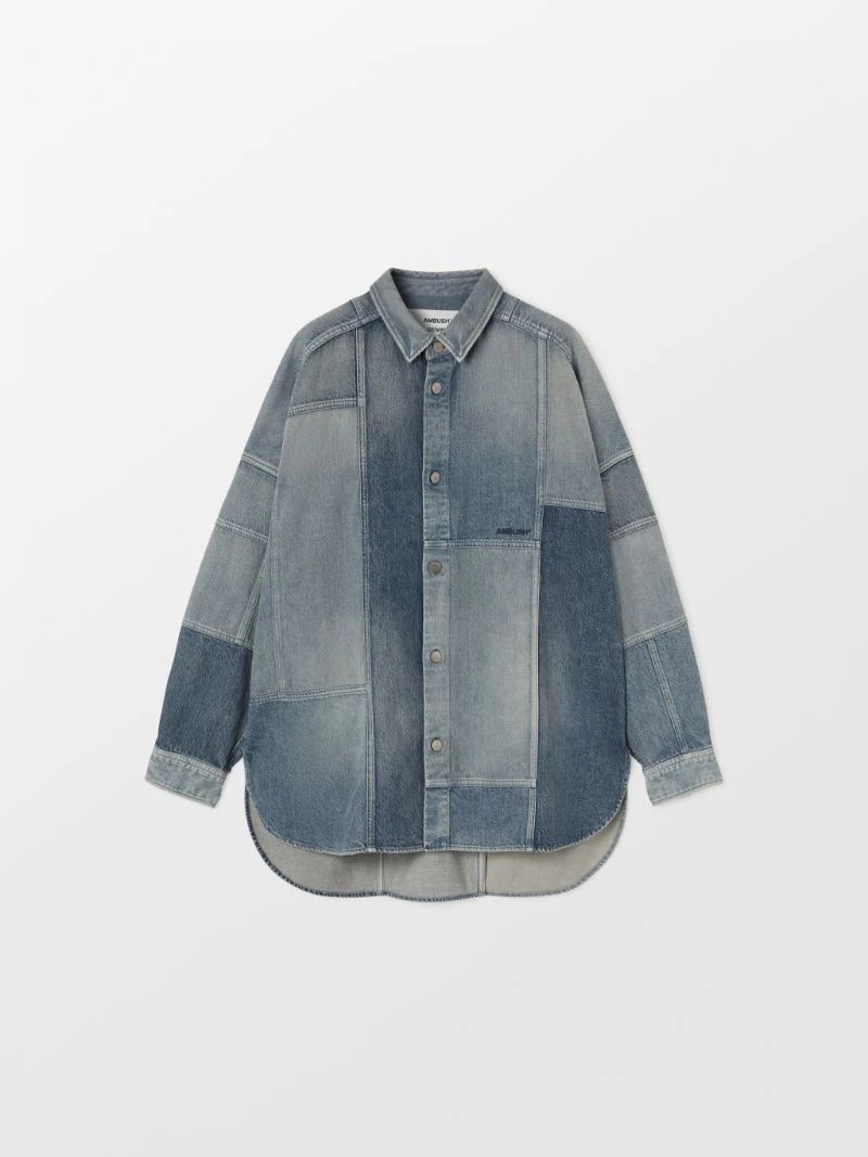 トップス AMBUSH patchwork shirt AMBUSH Gray & Black Patchwork Denim Shirt Ambush