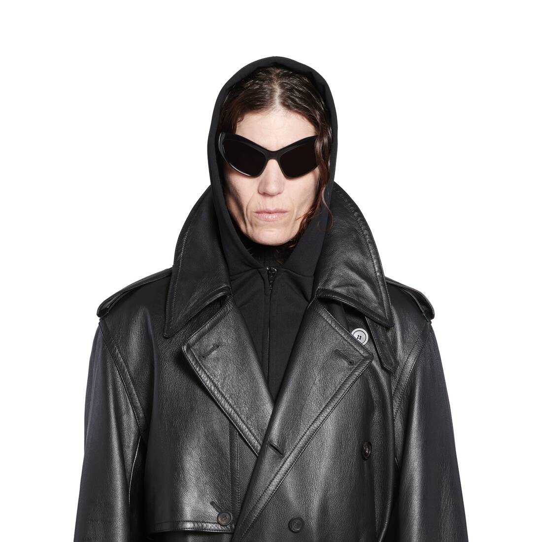 Women's Fitted Cocoon Trench in Black - 5