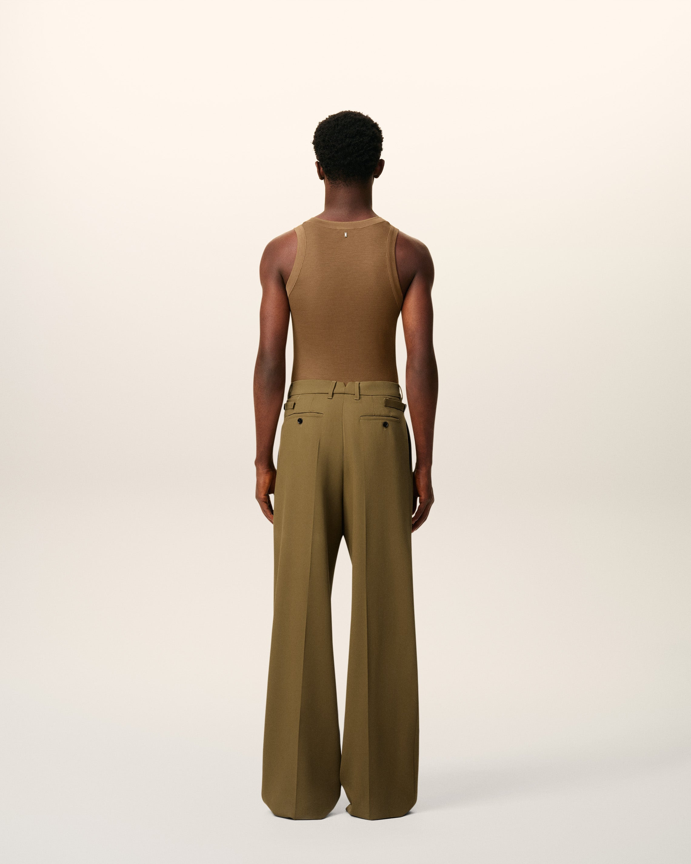 GREEN WOOL LOW WAIST WIDE TROUSERS - 8