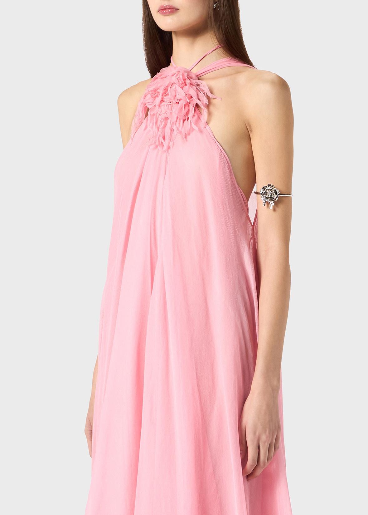 SILK CREPONNE DRESS WITH 3D FLOWER - 5