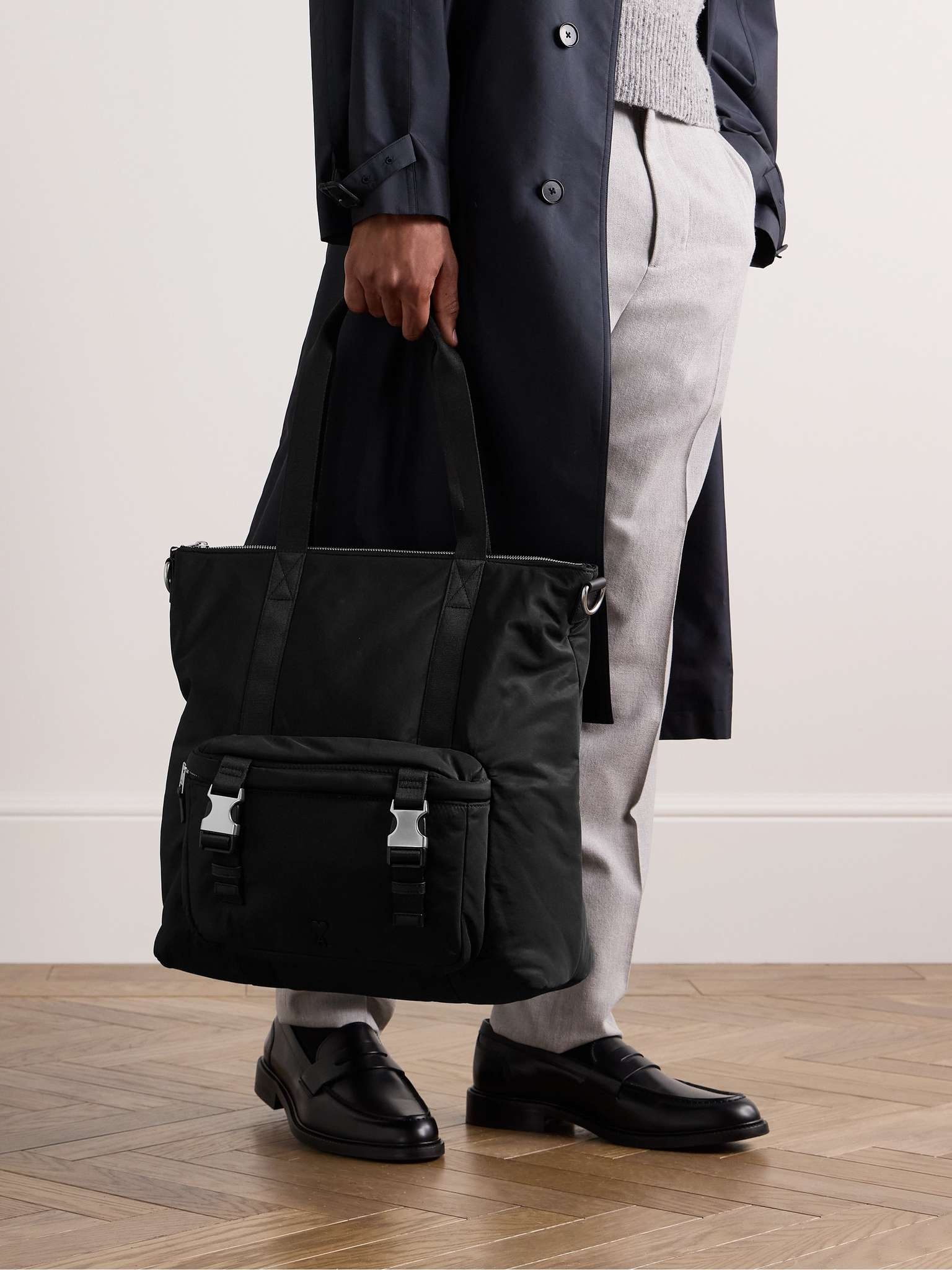 AMI Paris Leather-Trimmed Logo-Embellished Shell Tote Bag