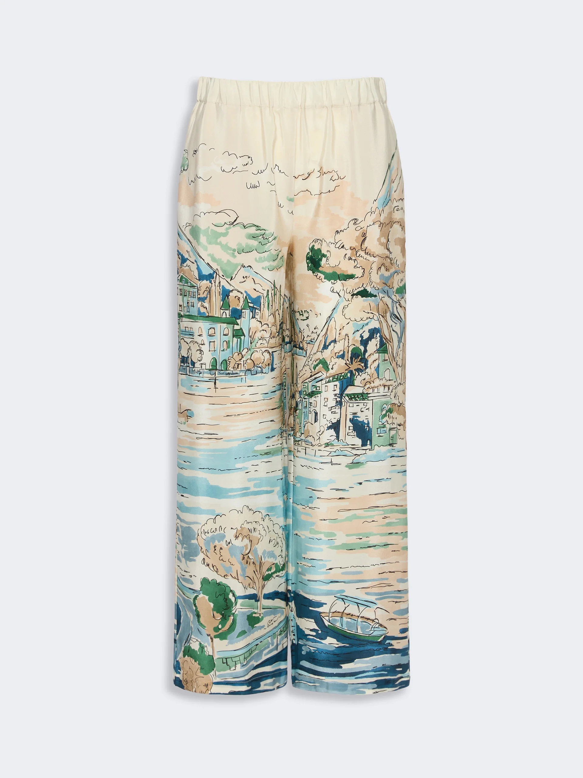 CURVA Printed silk cropped trousers - LIGHT BLUE - 1