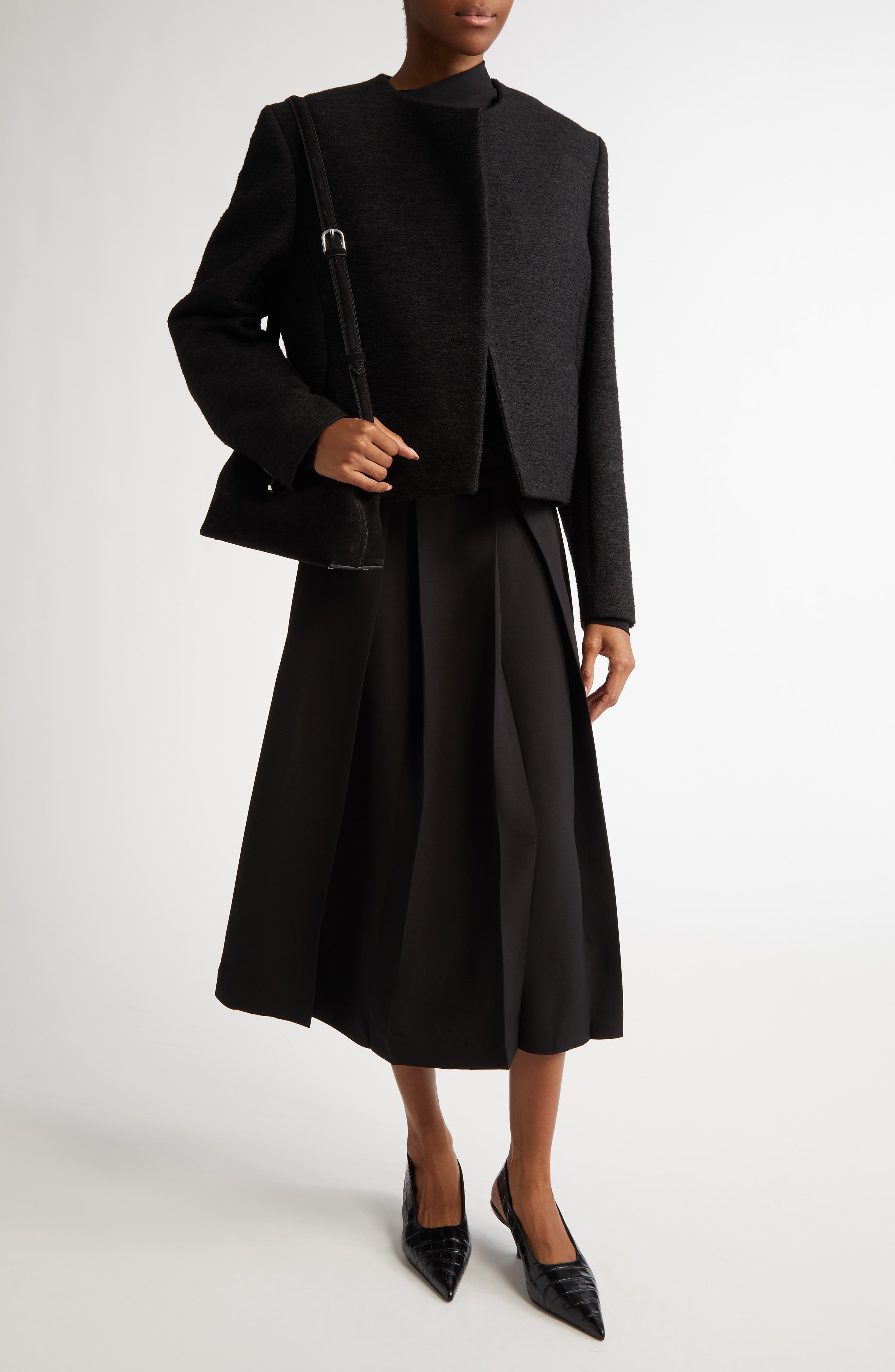 TOTEME Asymmetric Bouclé Crop Jacket in Black at Nordstrom - 2