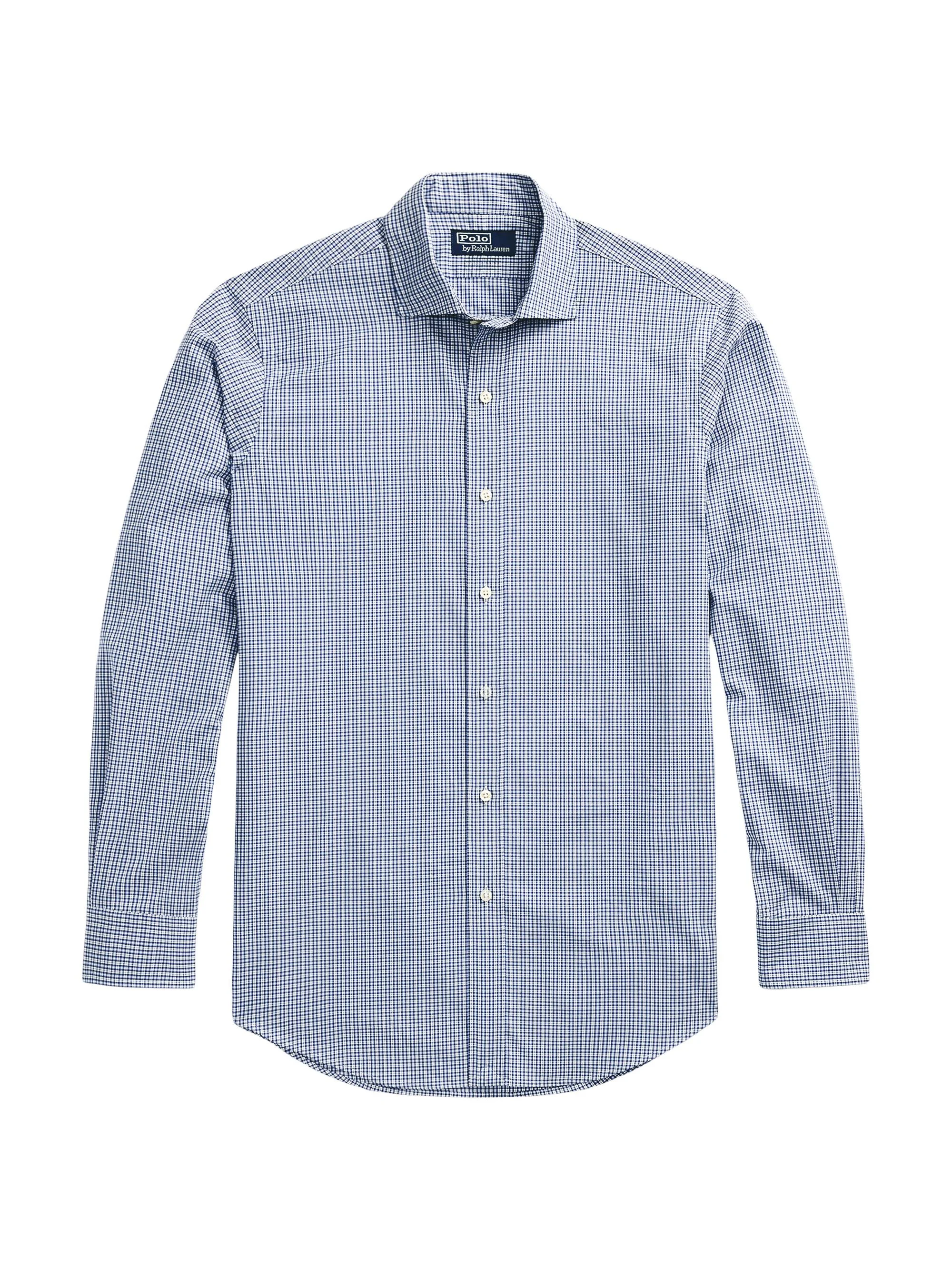 Men's Micro-Checked Cotton Shirt - White Blue Multi - 1