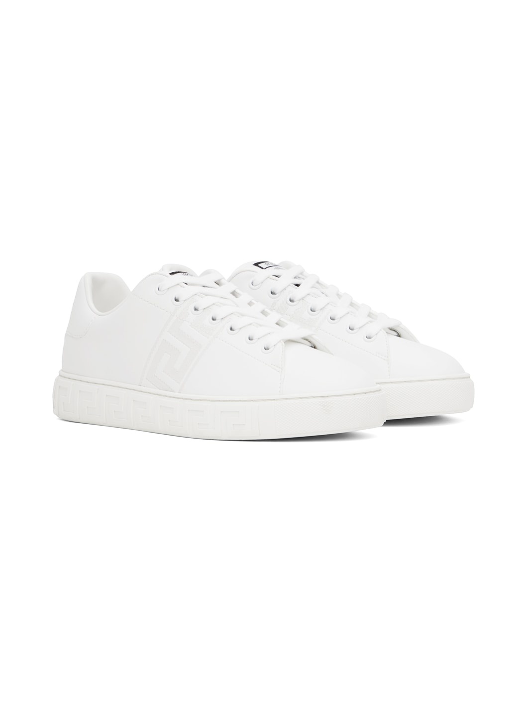 White Embroidered Greca Sneakers - 4
