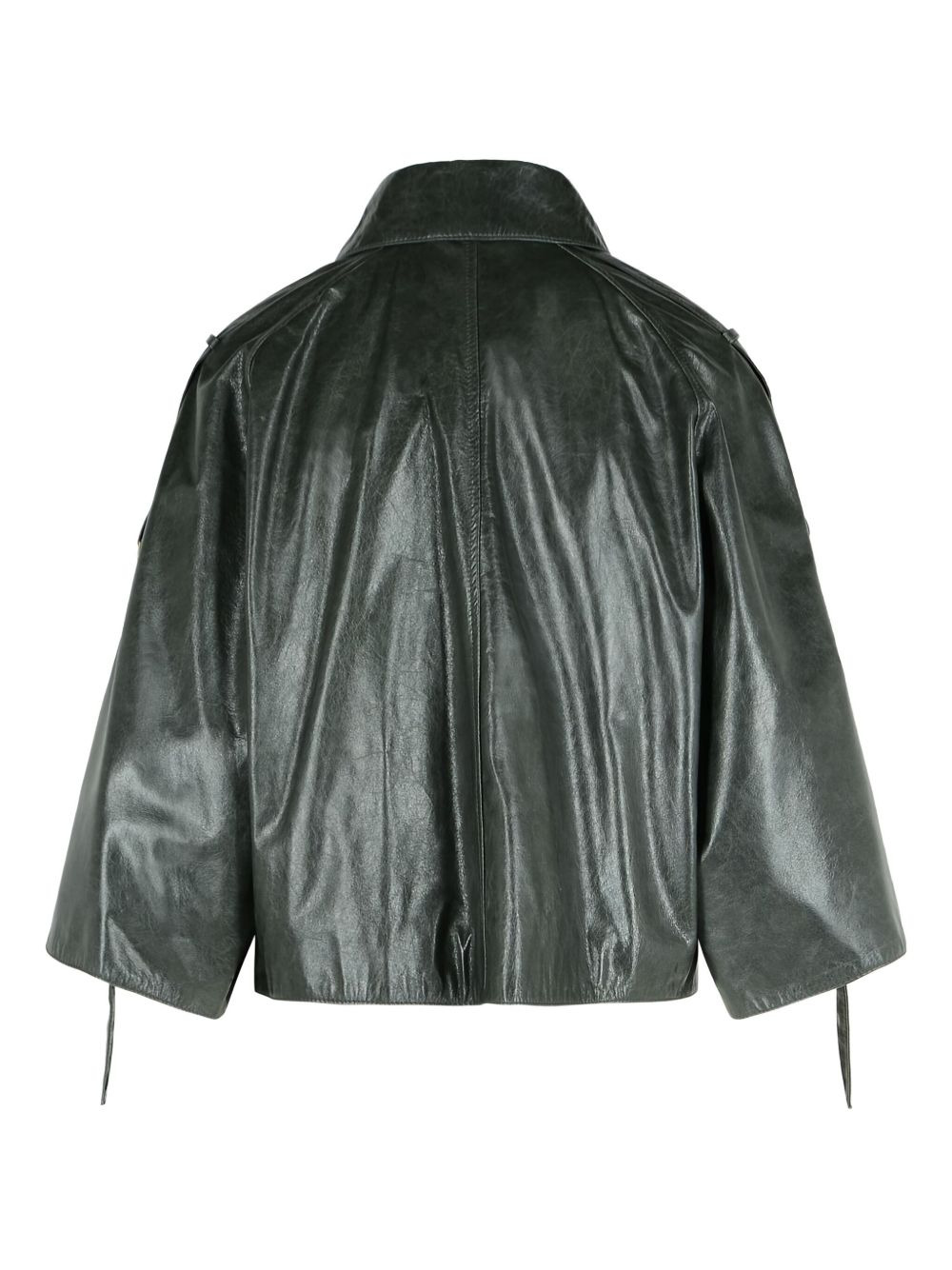 pointed-collar double-breasted leather jacket - 3