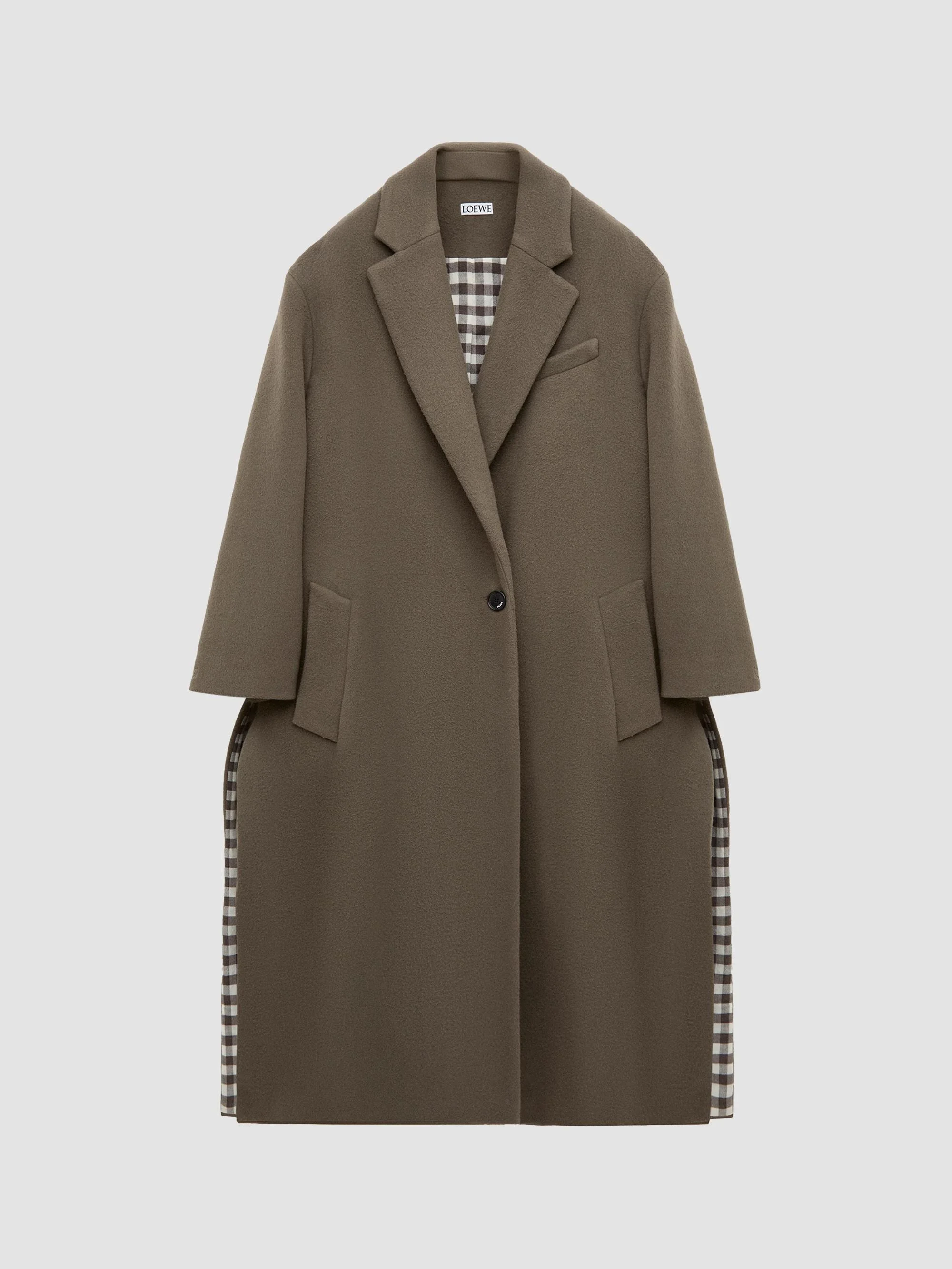 Women's Gingham Cashmere Single-Breasted Coat - Taupe Grey - 1