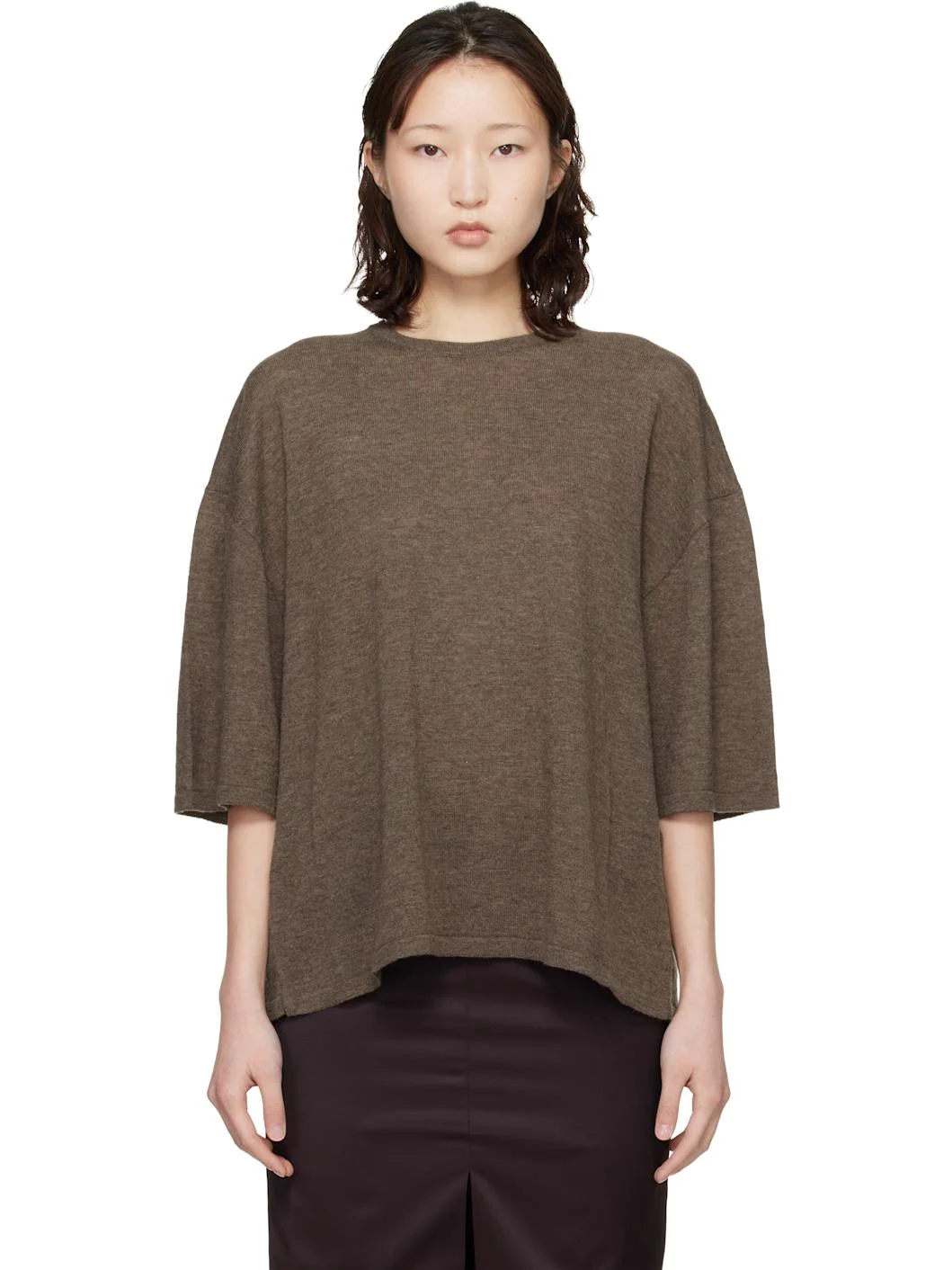 Brown Merino Wool Oversized T-shirt - 1